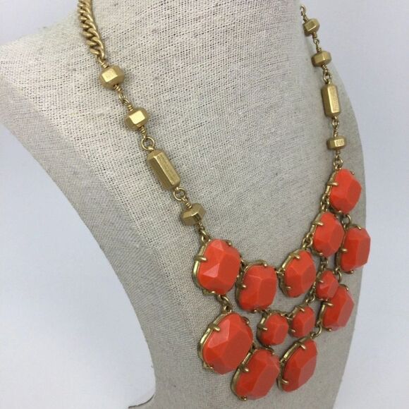 Stella & Dot Goldtone Bib W/ Orange Faceted Beads Stunning NWOT - Picture 3 of 5